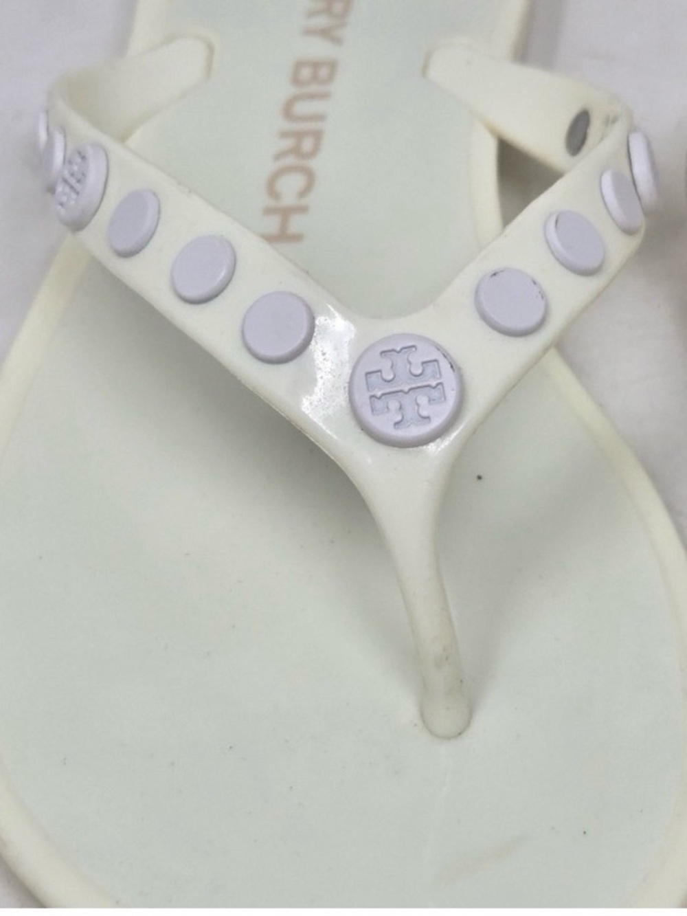 Tory Burch Cream Jelly Flip Flops with Logo Studs